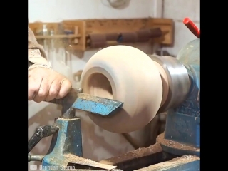 the guy makes a cool pot out of an old stump